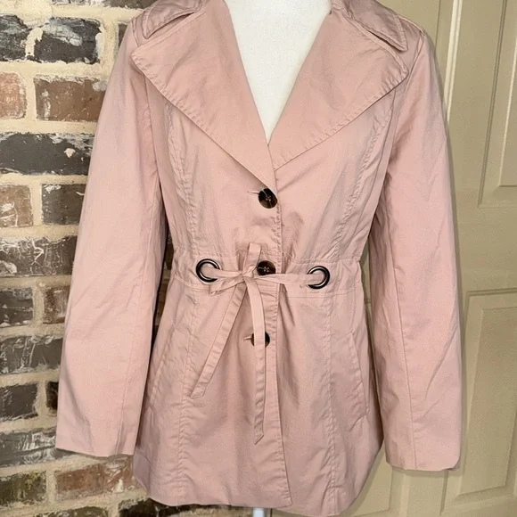 Sandro Peach Tan Short Trench Utility Jacket Self Tie Cotton Blend - Picture 2 of 13